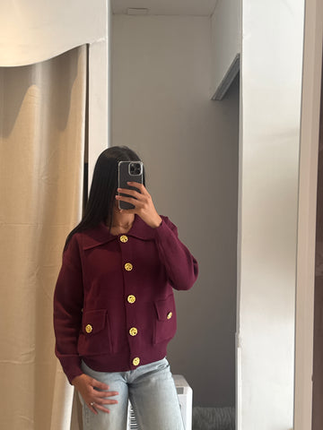 Pull avec boutons Bordeaux
