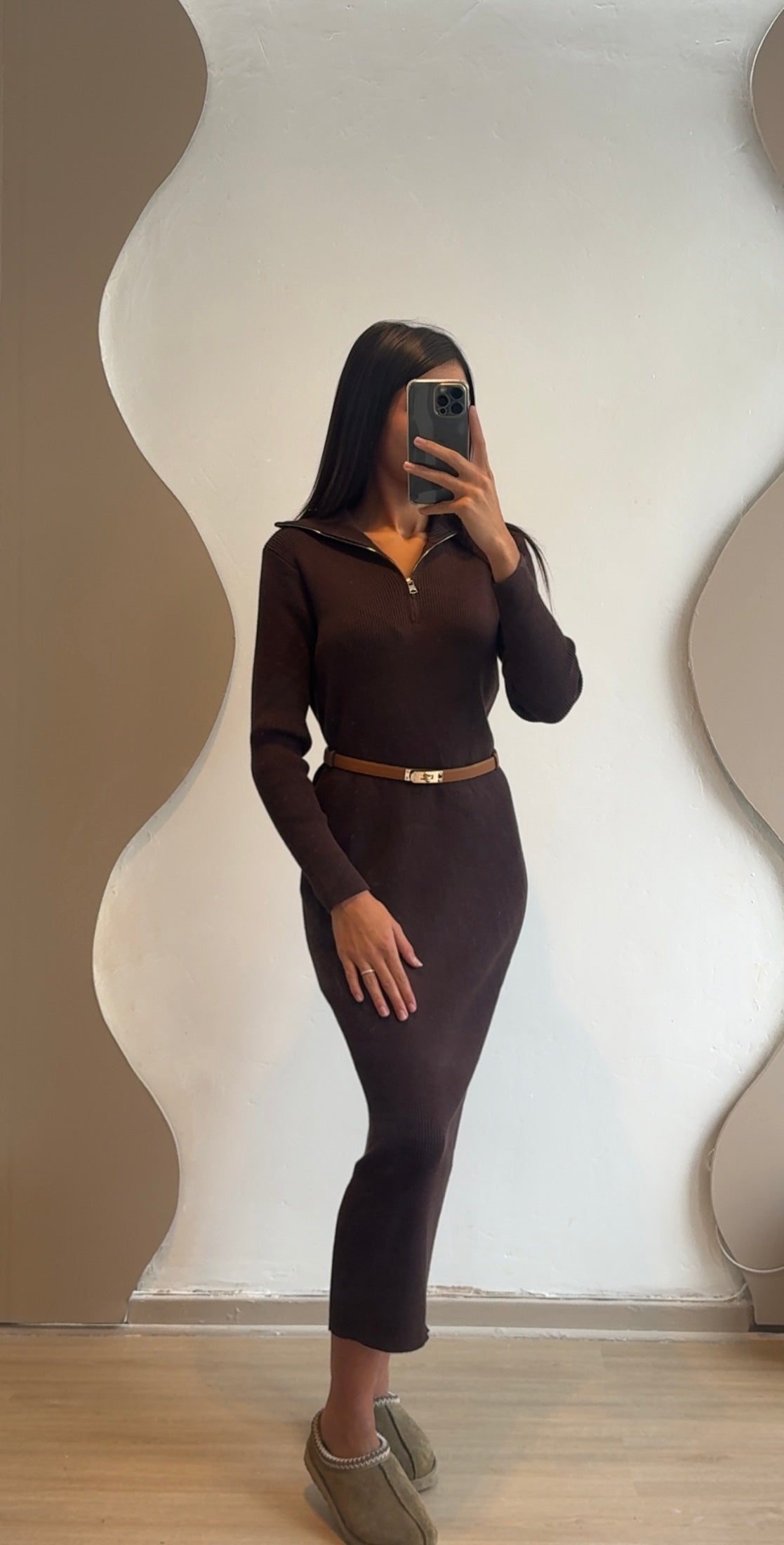 Robe à zip Marron