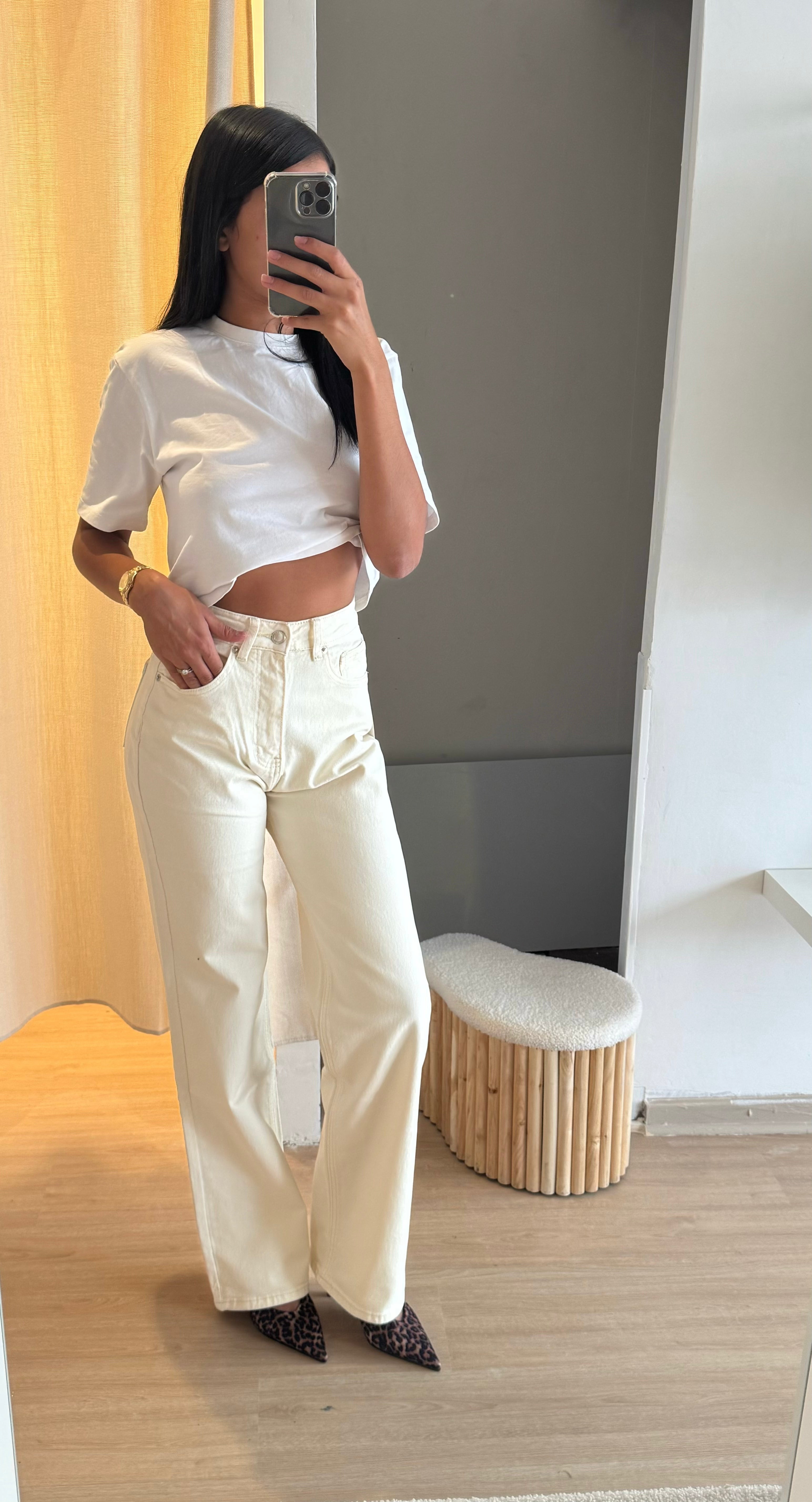 Jeans taille haute blanc casser