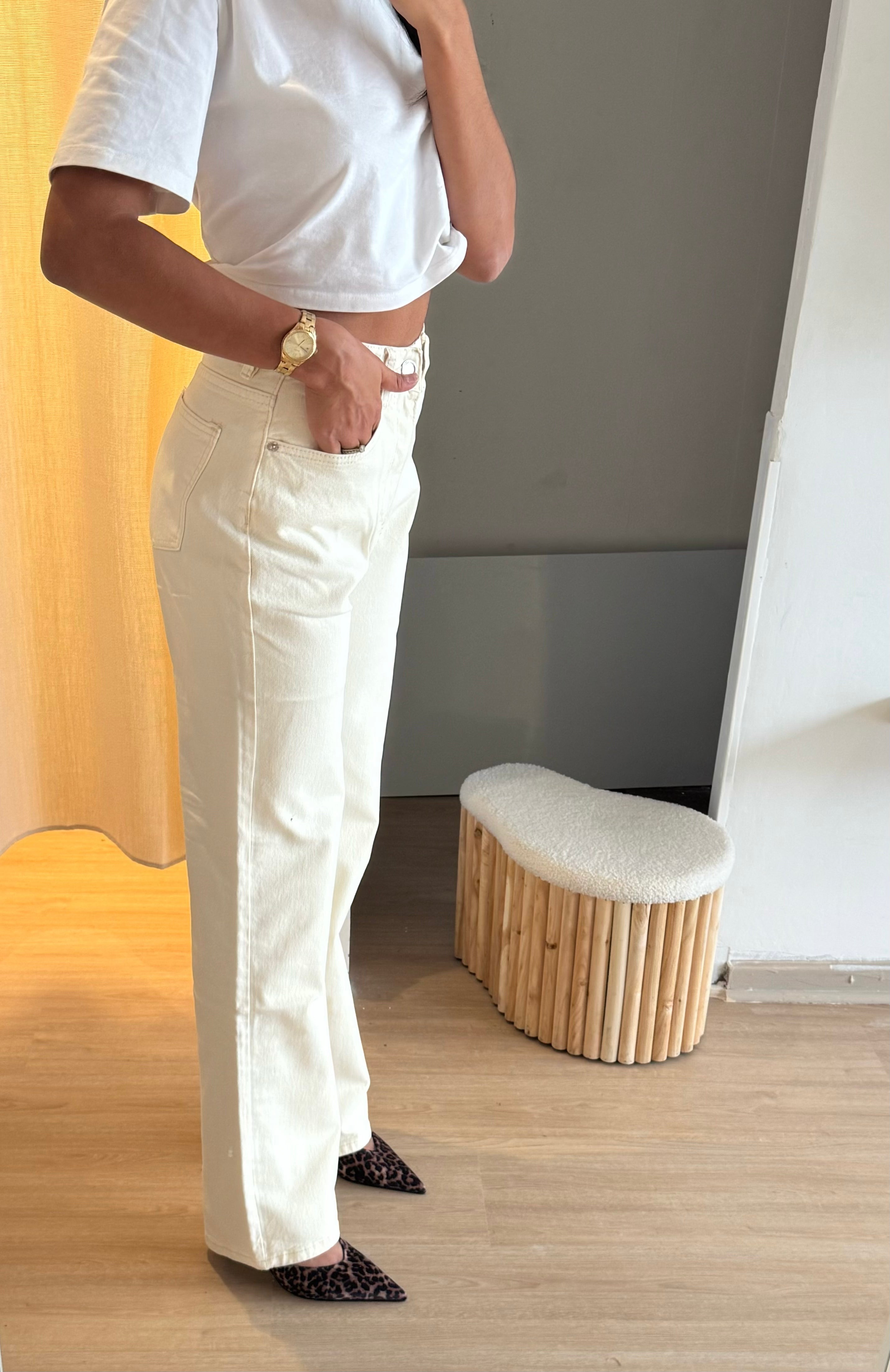 Jeans taille haute blanc casser