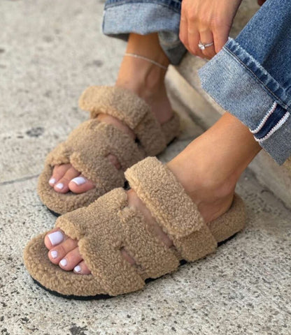 Claquettes moumoute H [Camel]